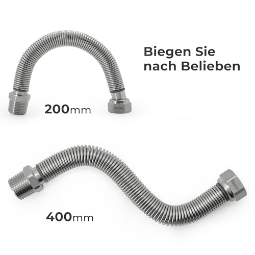 Vancoco Edelstahl-Flexrohr 1/2 Zoll Wellrohr Ausziehbar Flexibles Anschlussrohr Längenverstellbar von 200-400 mm Universelles Verbindungsrohr