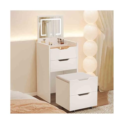 Mesa de tocador LED de maquillaje con espejo inteligente, diseño abatible, tocador que ahorra espacio para apartamentos pequeños, muebles de almacenamiento de cosméticos elegantes, 48 cm