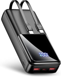 Power Bank Fast Charging 40000mAh, Portable Charger with USB-C Input Ouput & Built-in Cables, Battery Pack Powerbank Compatible with iPhone 17 16 15 14 13 Android and more