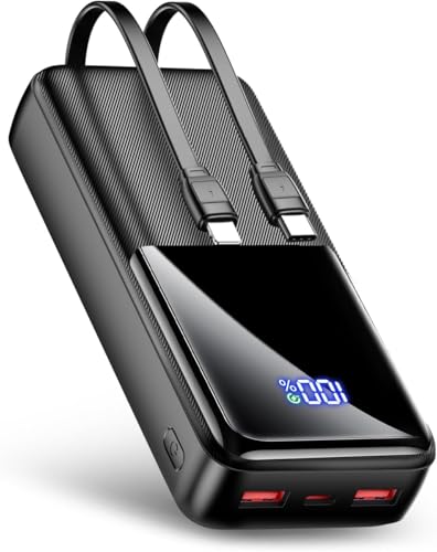 Batería externa de 40000 mAh, cargador portátil con 2 cables integrados, entrada y salida USB-C