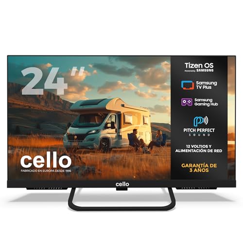 Cello CTRAV-24TZ Smart TV LED 24' 12V para Autocaravana y Camping, Tizen OS de Samsung, Gaming Hub, Altavoces Pitch, Bluetooth, Triple Sintonizador
