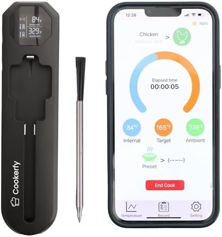 Meat Thermometer Digital Wireless –IP67 Waterproof, 48h Battery Life, Grill Thermometers with 820ft Range, Rechargeable Probe, Bluetooth Wireless Meat Thermometer for BBQ, Smoker, Oven