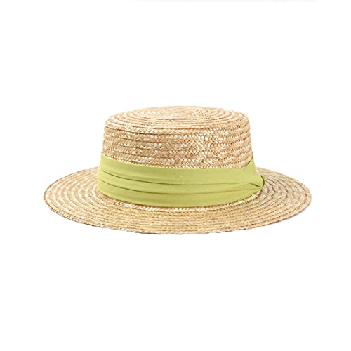 Natural Wheat Straw Boater Fedora Women's Hat Sun Bell Type Cap Sunshade Straw Hat Uv Protection Travel Vintage Cloche (Z Green) #TOP1