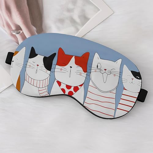 Image of Jenna Cotton Print Cute Sleeping Eye Shade Mask Cover For Insomnia, Meditation, Puffy Eyes And Dark Circles (5Kitty Blue)