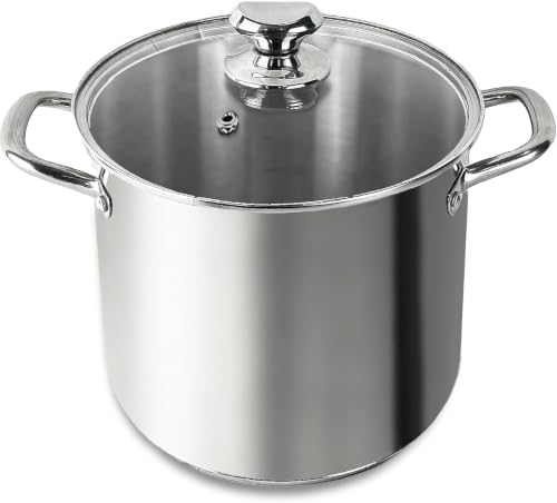 Image of Homatz Induction Stock Pot 24cm Dia, 8L Stainless Steel Pot with Glass Lid | Large Cooking Pot for Soups, Stews | Oven Safe Upto 200 °C - Casserole Dish Pot, Silver