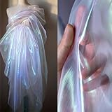 3 Yard Iridescent Holographic Gauze Fabric,Magic Rainbow Laser Gradient Organza Lace Fabric for Wedding Dress,Curtain Background,Party Decor,DIY Supplies (Magic White)