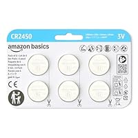 Amazon Basics CR2450 Lithium-Knopfzellenbatterie, Langlebige Leistung, frei von Quecksilber, 3 V, kindersichere Verpackung (zum Öffnen Schere verwenden), 6er-Pack