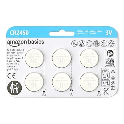 Amazon Basics 6-Pack CR2450 Lithium Coin Cell Battery, 3 Volt, Long Lasting Power, Mercury-Free, Child-Safe Package (Use Scissors to Open)