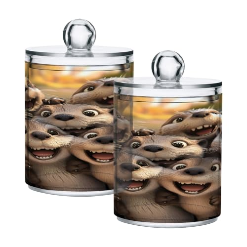 GAIREG Cute Otters - Soporte para selfies, almacenamiento de hisopos de algodón, tarros de boticario, paquete de 2