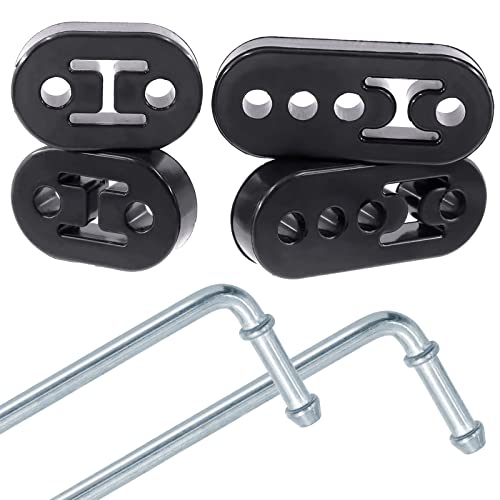 Wokape 6 Stück Auto Auspuff Gummi Aufhänger Isolator Halterung Buchse Halterung mit Edelstahl Universal Auspuff Aufhänger Stangen geschweißt auf 90° (2 Loch 4 Loch, Lochdurchmesser 1,2 cm)
