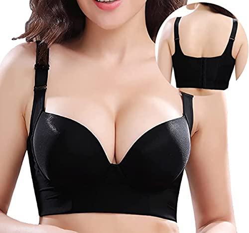 rosyclo Filifit Sculpting Uplift Bra, Chumbo Bra Women's Deep Cup Bra Fat Full Back Coverage Hide Back Push Up Sports Bra (Black DD-46)