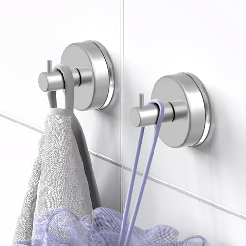 Image of HUFEEOH Suction Cup Hooks for Shower, 4 Pack Removable Towel Holder Wall Hooks for Inside Shower, No Drill Towel Hooks for Bathroom Hanger Wall Mount (Silver)