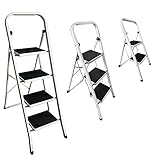 Scaletta pieghevole a 4 gradini in acciaio resistente, 4 battistrada pieghevole con corrimano scaletta di sicurezza per interni ed esterni, uso domestico e ufficio