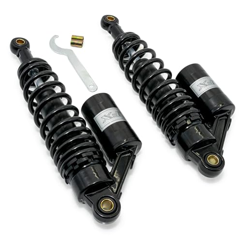 Tuning-Federbeine Maxtuned 325-355mm, mit externen Ausgleichsbehälter, schwarz/silber für Simson S50, S51, S70 Stoßdämpfer
