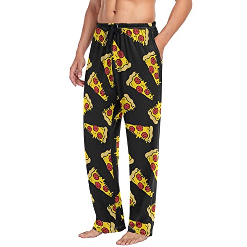 ALAZA Men's Yellow Pizza Food Doodle Black Drawstring Pants Elastic Waist4