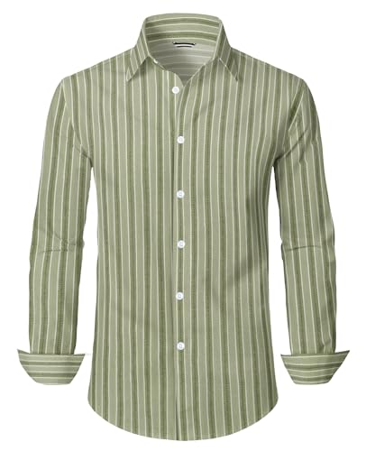 Ecosunny Men's Striped Button Down Shirts Long Sleeve Casual Textured Fall Regular Fit Work Dress Shirt