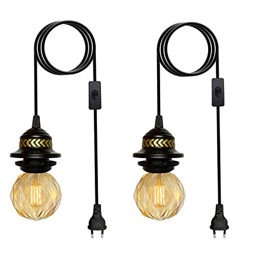 Douille de lampe E27 avec Câble, Lot de 2 Cable avec Interrupteur, Cordon pour Lampe Suspension, Porte Lampe E27 Suspension, Douille e27 avec fil Câble Pour la cuisine, la Chambre, le grenier