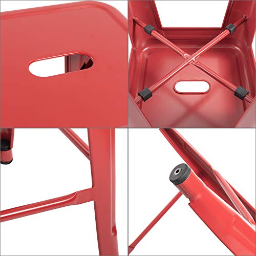 Image of Devoko Metal Bar Stools 24 inch Indoor Outdoor Stackable Barstools Modern Style Industrial Vintage Counter Bar Stools Set of 4 (24 inch, Red)