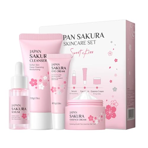 4 Pièces Ensemble De Soins Du Visage, Ensemble De Soins De La Peau Pour Le Visage Complet Hydratant Avec Nettoyant, Sérum, Soin Nourrissant Yeux, Crème Hydratante, Coffret Soin Visages Femme