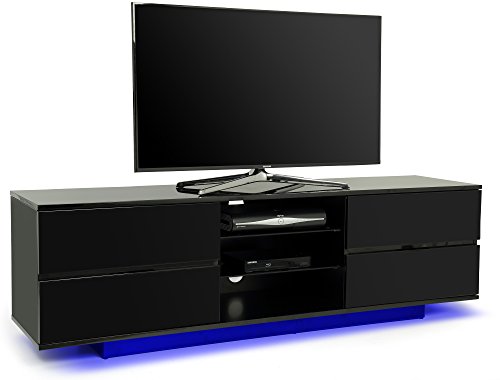 Centurion Supports Avitus Premium High Gloss Black with 4-Drawers & 3-Shelf 32-65 LED/ OLED / LCD TV Cabinet with LED Lights (Ocean Blue LED Lights), [Importado de Reino Unido]