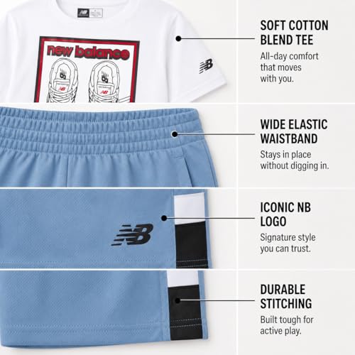 Image of New Balance Boys Athletic Shorts Set - 2 Piece Cotton Blend Jersey Shirt and Active Basketball Shorts for Boys