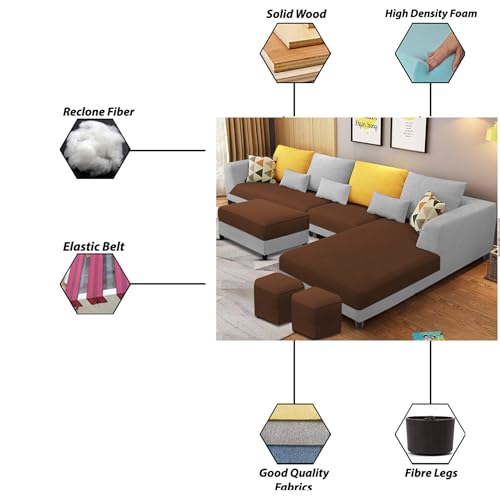 Image of Galib RHS 8 Seater L Shape Sofa Set for Living Room (Brown Grey Fabric) Premium Fabric Sofa