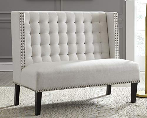 Signature Design By Ashley Beauland Modern Chic Upholstered Tufted Accent Settee Bench, Cream #TOP1