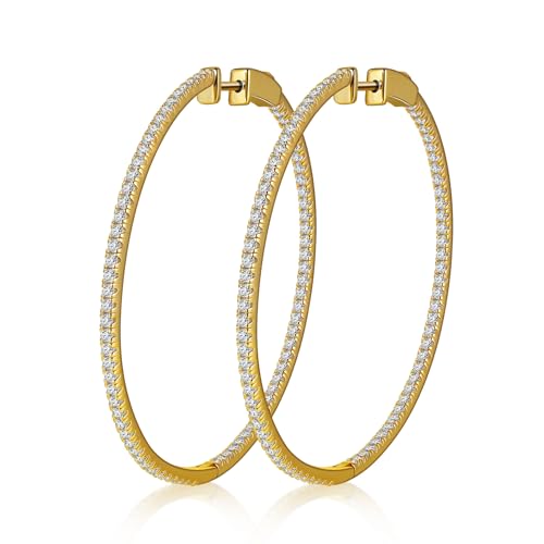 Moissanite Hoop Earrings for Women S925 Sterling Silver D Color VVS1 Round Cut Moissanite Inside Out Round Loops Hypoallergenic Large Huggie Hoop Earrings