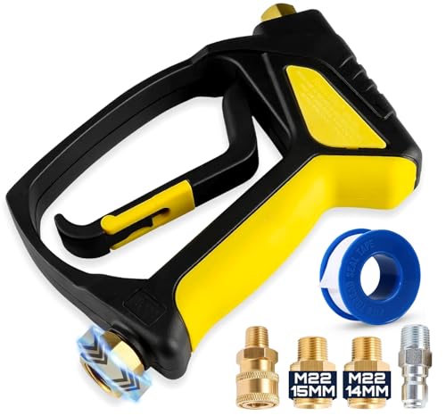 Foam King The Snubster – Pressure Washer Gun Trigger Attachment w/Swivel – for Gas & Electric Pressure Washers – 5000 PSI, 3/8" Swivel FNPT Quick Connect & M22 Coupler Inlet, 1/4" NPT Outlet