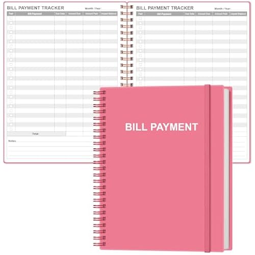 Bill Payment Tracker Notebook - Monthly Bill Organizer & Planner for Personal Budgeting Financial, Payments Checklist Organizer, 8" x 10.5", Pink