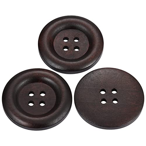 Housweety 20Pcs Dark Coffee 4 Holes Round Wood Sewing Buttons 35Mm(1 3/8") Dia. #TOP1