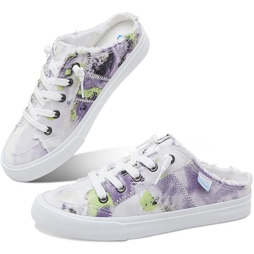 Image of Obtaom Women Canvas Mules Memory Foam Clipper Fashion Sneakers Comfortable Slip-On Mule Backless Holiday Shoes