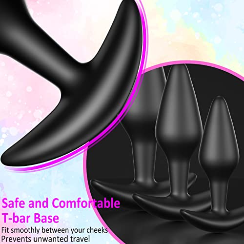 Anal Plug Training Set Silicone Butt Plug Kit For Comfortable Long-Term Wear Prostate Massager Sex Toy With Long Taper & Thin Neck & Curved Base Tjijp Black #TOP2