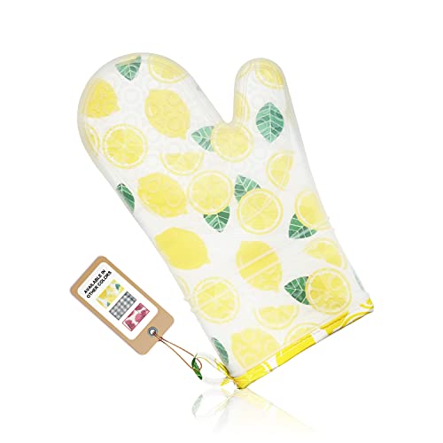 Gawinco Silicone Oven Mitt, Heat Resistant Oven Glove, Funny Kitchen Oven Mitt With Quilted Cotton Lining, Waterproof Pot Holder For Cooking Baking (Yellow Lemon) #TOP2