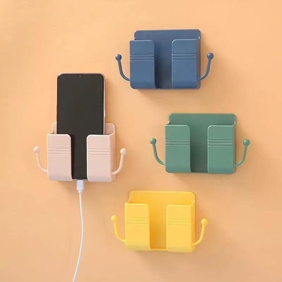 Tensea® Pack of 4 Wall Mount Self-Adhesive Wall Storage Mobile Holder | Mobile Phone Charging Bracket | Multipurpose Organizer Wall Mount Holder for Remotes,Phone (Multicolour)