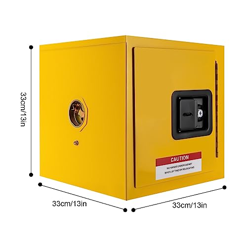 INPAITOO 2 Gallon Flammable Safety Storage Cabinet 13 x 13 x 13in Industry Storage Cabinet for Flammable Liquid, Steel Dangerous Goods Storage Bin Industrial Flammable Safety Cabinet, Yellow