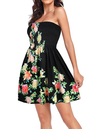 Image of Summer Dress for Women Beach Boho Strapless Cover Ups Off Shoulder Floral Sundresses