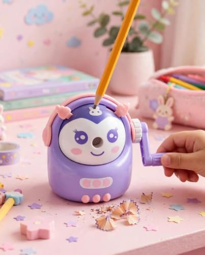 Cute Purple Cartoon Doll Hand-Crank Pencil Sharpener for Kids