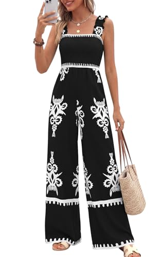 PRETTYGARDEN Womens Jumpsuit Casual One Piece Boho Summer Outfits 2 Pockets