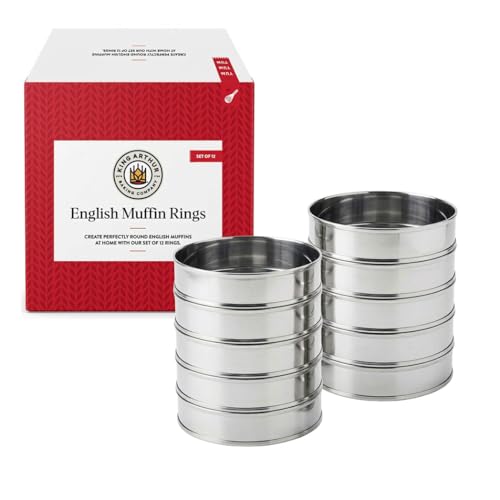 King Arthur Baking Company English Muffin Rings, Stainless Steel, Round Set Of 12 For Cooking And Batch Baking Thinner Batters