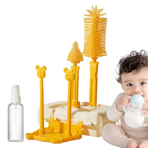 Zuasdvnk Cepillo de limpieza de biberones para niños pequeños Kit de cepillos para extractor de leche - Cepillo de biberón para extractor de leche 6 en 1 - Kit portátil de cepillo de botella y pezón