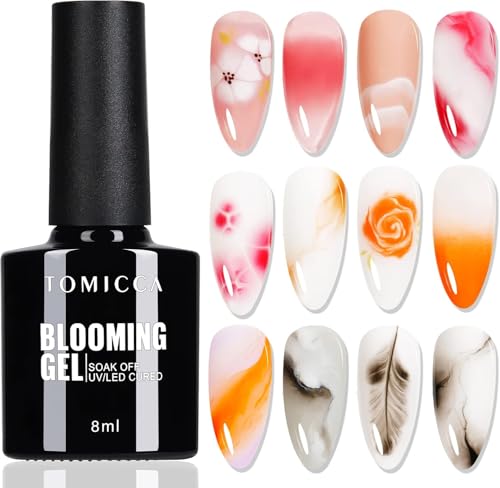 TOMICCA Clear Blooming Gel, 8ml Soak Off UV LED Vernis Gel pour Effet D'étalement, Marbre Magique Aquarelle Fleur Blooming Vernis à Ongles Semi Permanent Nail Art