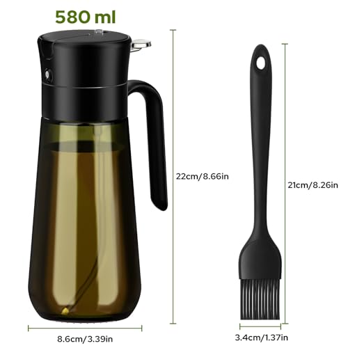 Dispenser E Spruzzino Olio 2-In-1 Con Pennello, Oliera Spray In Vetro Oscurato Da 580ml Per Conservare La Freschezza – Ideale Per Condimenti, Cottura Al Forno E Grigliate - immagine 3