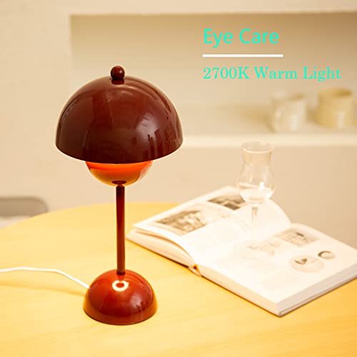 Shangpai Modern Table Lamps,3-Levels Brightness Bedside Lamp For Bedroom,6W Led Bulb Desk Lamps,Metal Retro Nightstand Lamp For Kids(Burgundy) #TOP2