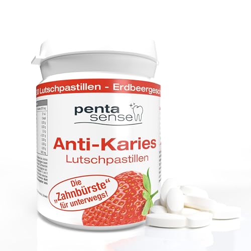 PentaSense® - Xylit Anti Karies Lutschpastillen mit Erdbeergeschmack gegen Plaque und Säure helfen den Zahnschmelz zu bewahren - 30 Stück