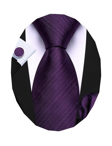 Image of Barry.Wang Plain Men Silk Ties Extra Long Satin Necktie for Wedding Business Handkerchief Cufflinks Set Solid Colors