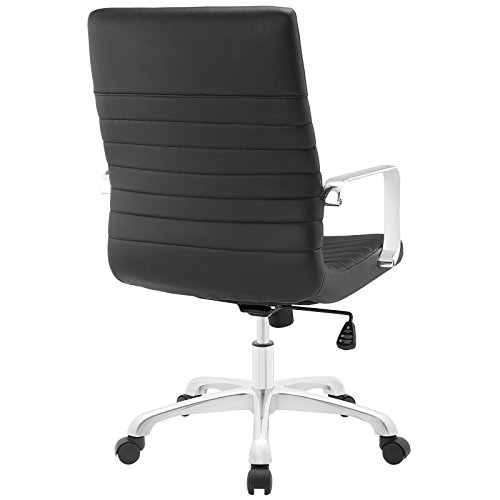 Modway Finesse Ribbed Faux Leather Mid Back Ergonomic Swivel Computer Desk, Black
