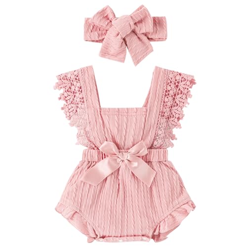 Pagliaccetto in pizzo per bambine neonato senza maniche con volant body con fascia vestiti estivi per neonati