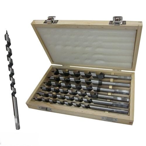 6pcs 9" Auger Wood Drill Bit Set Hex Shank Woodworking Screw Bits w/Wood Case