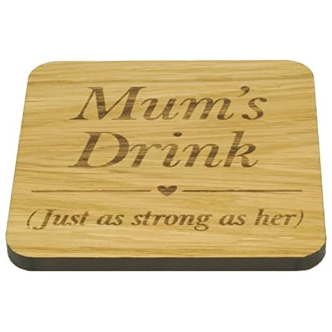 Mum's Drink Engraved Oak Veneer Coaster for her. Present for Mummy from the Children. Lovely keepsake for Mom Birthday, Christmas Mothersday from Son or daughter. (Mum's Drink) Cover